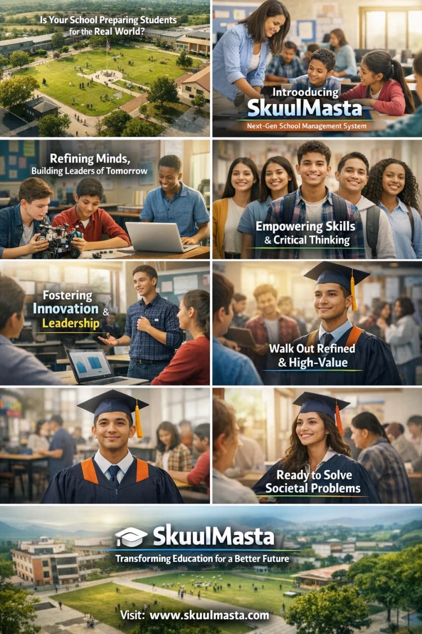 SkuulMasta campaign collage about transforming education and preparing students for the real world.